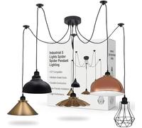 LEDSone Industrial 5 Lights Spider Pendant Lighting Multiple Shade E27 Bulb Sockets DIY Hanging Sputnik Ceiling Chandelier for Loft, Living Room, Bedroom, Hall