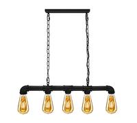 LEDSone Celling Pendant Light Industrial Metal Water Pipe 5 Light Steampunk E27 Bar Light Metal Adjustable Hanging Chain, Black