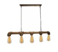LEDSone Industrial 5 Way Pipe Pendant Lamp E27 Brushed Copper Ceiling Light Fixture with 95cm Adjustable Hanging Chandelier for Dining Room, Kitchen Island, Bar