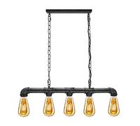LEDSone Industrial 5 Way Pipe Pendant Lamp E27 Brushed Silver Ceiling Light Fixture with 95cm Adjustable Hanging Chandelier for Dining Room, Kitchen Island, Bar