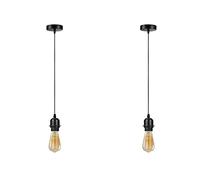 LEDSone Industrial Black Ceiling Light, E26/E27 Screw-in Metal Socket with Locking Ring for Lampshade, 100cm Adjustable Braided Flexible Cable, Ceiling Rose - Pack of 2