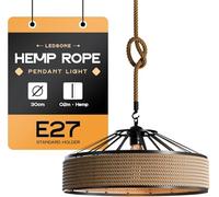 LEDSone Industrial Black Hemp Ceiling Pendant Light Shades, 30cm Easy Fit 2m Hanging Light Shade Retro Vintage Style Pendant Lamp Shade for Pendant Ceiling Lights