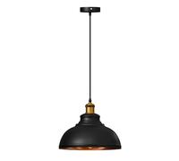 LEDSone Industrial Black Inner Gold Ceiling Pendant Light Shades, Easy Fit Hanging Light Shade Retro Vintage Style Pendant Lamp Shade for Pendant Ceiling Lights (Curved with Bulb)