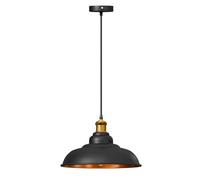 LEDSone Industrial Black Inner Gold Ceiling Pendant Light Shades, Easy Fit Hanging Light Shade Retro Vintage Style Pendant Lamp Shade for Pendant Ceiling Lights (Semi Curved with Bulb)