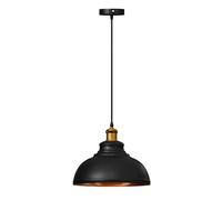 LEDSone Industrial Black Inner Gold Ceiling Pendant Light Shades, Easy Fit Hanging Light Shade Retro Vintage Style Pendant Lamp Shade for Pendant Ceiling Lights (Curved Without Bulb)