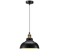 LEDSone Industrial Black Inner White Pendant Ceiling Light Fitting, 29cm Retro Style Curvy Dome Pendant Lamp Shade 95cm Adjustable Cable Ceiling Fixture for Home Décor & Improvement Essential