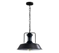 LEDSone Industrial Black Inner White Pendant Lights E27 Ceiling Hallway Lighting Hanging Lamp Vintage Chandelier Suspended Ceiling Fixture, 36cm Large Metal Light Shade for Living Room, Bedroom