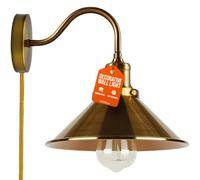 LEDSone Black Wall Light Sconce Fitting Metal Firm Wall Mount 180 Degree Adjustable Swing Arm Industrial Wall Fixtures lamp with cone Light Shade for Livingroom, Kitchen, (Yellow Brass)