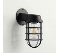 LEDSone Industrial Cage Wall Light Bulkhead Metal Indoor Nautical Wall Sconce E27 60W Vintage Wire Guard Lamp (No Bulb) (Black)