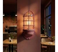 LEDSone Industrial Cage Wall Light Bulkhead Metal Indoor Nautical Wall Sconce E27 60W Vintage Wire Guard Lamp (No Bulb) (Pink)