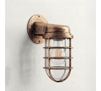 LEDSone Industrial Cage Wall Light Bulkhead Metal Indoor Nautical Wall Sconce E27 60W Vintage Wire Guard Lamp (No Bulb) (Brushed Copper)