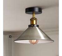 LEDSone Industrial Ceiling Lamp E27 Vintage Semi Flush Mount Ceiling Light Metal 22cm Satin Nickel Cone Lampshade for Entryway Study Room Bedroom Hallway with Bulb