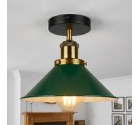 LEDSone Industrial Ceiling Light E27 Flush Mount Metal 22cm Green Cone Lampshade Ceiling Lighting Fixtures for Dining Room Hallway Living Room with Bulb