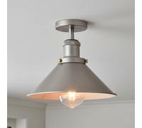 LEDSone Industrial Ceiling Light E27 Vintage Ceiling Lamp 22cm Satin Nickel Conical Shade Semi-Flush Mount for Living Room, Bedroom, Kitchen Easy Fit Anti Rust Durable Metal Without Bulb