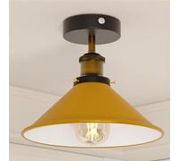 LEDSone Vintage E27 Flush Fitting Ceiling Light with 22cm Yellow Conical Lampshade Easy to Fit Premium Quality Metal Ceiliing Mount Lighting Fixtures for Hallway, Bedroom, Foyer with EPC A+ Bulb