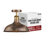 LEDSone Industrial Ceiling Light Semi Flush Mount Fixture Metal Dome Shade Copper Ceiling Pendant Light Fitting for Restaurants Offices Livingroom Kitchen