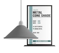 LEDSone Industrial Ceiling Pendant Ceiling Light Shades, 22cm Retro Vintage Style Cone Shaped Pendant Lamp Shade for Pendant Lights (Free Reducer Plate)(Grey)
