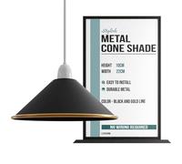 LEDSone Industrial Ceiling Pendant Ceiling Light Shades, 22cm Retro Vintage Style Cone Shaped Pendant Lamp Shade for Pendant Lights (Free Reducer Plate)(Black Inner Gold)