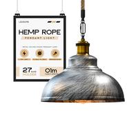 LEDSone Industrial Ceiling Pendant Light 29cm Brushed Silver Metal Shade Hemp Rope Adjustable Vintage Retro Style Hanging Light for Bedroom Living Room Kitchen Dining Room Caffe