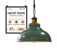 LEDSone Industrial Ceiling Pendant Light 29cm Green Metal Shade Hemp Rope Adjustable Vintage Retro Style Hanging Light for Bedroom Living Room Kitchen Dining Room Caffe