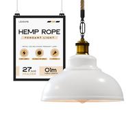 LEDSone Industrial Ceiling Pendant Light 29cm White Metal Shade Hemp Rope Adjustable Vintage Retro Style Hanging Light for Bedroom Living Room Kitchen Dining Room Caffe
