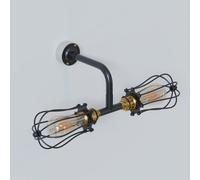 LEDSone Industrial Conduit 2 Way Wall Light - Modern Black Pipe Metal Double cage E27 Lamp Holder Fitting Conduit Wall Mounted Fixture for Living Room Kitchen Hallway