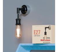 LEDSone Industrial Conduit Pipe Wall Light - Modern Wall Sconce Lighting Fixture Single Head Fully Black Edison E27 Lamp Holder Fitting Metal Conduit Wall Lamp for Living Room, Kitchen, Hallway