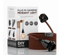 Ledsone Industrial E27 Plug-In Pendant Light Holder With Dimmer Switch, 4M Brown Fabric Cable