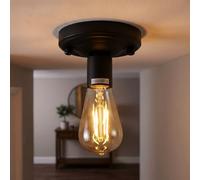 LEDSone Industrial Metal-Semi Flush Mount E27 Base Lamp Holder Black Ceiling Light Fixture for Living Room Bedroom Kitchen Dining Room