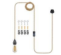 LEDSone Industrial Hanging Light with Plug in Cord - 2m Hemp Rope On/Off Switch with E27 Socket, Farmhouse Pendant Light for Dining Room (Bulb Included)