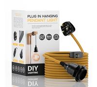 LEDSone Industrial hanging Pendant Light with plug-in, E27 Suspended Lamp Holder, 4m Fabric Flexible Cable with Dimmer Switch for Ceiling Hanging Lights (Gold)