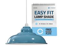 LEDSONE Industrial Lampshade Metal Cyan Blue 32cm Easy Fit with Reducer Plate Modern Hanging Pendant Light Shade for Bedroom, Hallway, Office, Kitchen, Dining Room, Cafe, Bar, Restaurtant