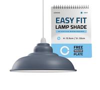 LEDSONE Industrial Lampshade Metal Grey 32cm Easy Fit with Reducer Plate Modern Hanging Pendant Light Shade for Bedroom, Hallway, Office, Kitchen, Dining Room, Cafe, Bar, Restaurtant