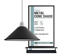 LEDSone Industrial Metal Lamp Shade 22cm Wide, 8cm Height,Vintage Cone Pendant Light Cover, Modern Retro Ceiling Lighting for Kitchen, Dining Room Easy Fit Light Shade Black Inner White
