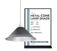 Industrial Metal Lamp Shade 22cm Wide, 10cm Height, Brushed Silver Vintage Cone Pendant Light Cover, Modern Retro Ceiling Lighting for Kitchen, Dining Room Easy Fit Light Shade