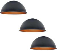 LEDSone Industrial Metal Lampshade Ceiling Light Easy Fit Large Shade 21cm Vintage Pendant Light Shade Dome Shaped Rustic Retro Ceiling Lampshade (Black Gold Inner-3 Pack)