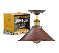 LEDSone Industrial Metal Semi Flush Mount E27 Base Lamp Holder 22cm Rustic Red Cone Lampahde Ceiling Light Fixture for Living Room Bedroom Kitchen Dining Room with Bulb