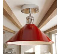 LEDSone Industrial Metal Semi Flush Mount E27 Base Lamp Holder Red Cone Lampshade Ceiling Light Fixture for Living Room Bedroom Kitchen Dining Room Without Bulb