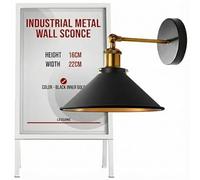 LEDSone Industrial Metal Wall Sconce, Black & Gold Wall Light with E27 Bulb Holder, Modern Indoor Wall Lamp for Bedroom, Hallway & Living Room