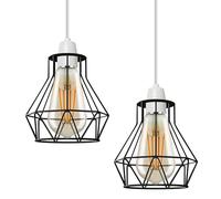 LEDSone Industrial Metal Wire lamp cage shadeLight Cage Guard New Edison Iron Vintage Ceiling Light Fitting Lamp Bulb Cage Bar Cafe Lampshade (Black Diamond cage 2 Pack)