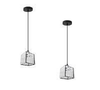LEDSone Industrial Modern Chandelier Lamp Clear Crystal Glass Luxury Pendant Light Hanging Stylish Decor Creative Kitchen Island Light Fixture for Dining Table (2 Pack Black, Without Bulb)