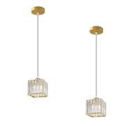 LEDSone Industrial Modern Chandelier Lamp Clear Crystal Glass luxury Pendant Light Hanging Stylish Decor Creative Kitchen Island Light Fixture for Dining Table and Living Room (2 Pack Gold, With Bulb)