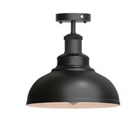 LEDSone Industrial Modern Semi Flush Mount Ceiling Light Metal Curvy Dome Shade Pendant Fixture with E27 Socket for Kitchen, Dining Room, Hallway, Bedroom, Living Room (Black Inner White)