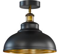 LEDSone Industrial Modern Semi Flush Mount Ceiling Light Metal Curvy Shade Pendant Fixture with E27 Socket for Kitchen, Dining Room, Hallway, Bedroom, Living Room (Black Inner Gold 1)