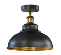 LEDSone Industrial Modern Semi Flush Mount Ceiling Light Metal Dome Pendant Fixture with E27 Socket Black Finish for Kitchen, Dining Room, Hallway, Bedroom, Living Room (Black Inner Gold)