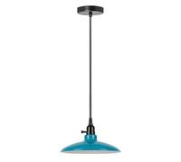 LEDSone Industrial Pendant Ceiling Light 25.5cm Cyan Blue Inner White Shade E27 Bulb Base Adjustable Height Hanging Cord Ceiling Lamp for Bedroom Hallway Kitchen Dining Room Cafe Restaurant