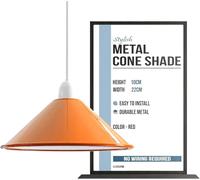 LEDSONE Industrial Pendant Lampshade Metal Orange 22cm Cone Shape Hanging Light Shade Easy Fit Ceiling Wall Table Lighting for Bedroom Hallway Office Kitchen Dining Room Bar