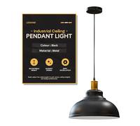 LEDSone Industrial Pendant Light 29cm Black Metal Shade Adjustable 95cm Cable E27 Base Modern Ceiling Hanging Lamp for Kitchen, Dining Room, Bar, Café, Living Room