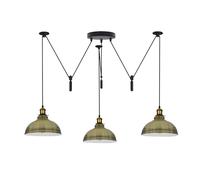 LEDSone Industrial Pendant Light with 3 Adjustable Heads, Pulley System, Height Adjustable up to 200cm, Metal Green Brass Ceiling Light, E27 Base Kitchen, Cafe, Restaurant