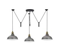 LEDSone Industrial Pendant Light with 3 Adjustable Heads, Pulley System, Height Adjustable up to 200cm, Metal Chrome Ceiling Light, E27 Base for Kitchen, Cafe, Restaurant